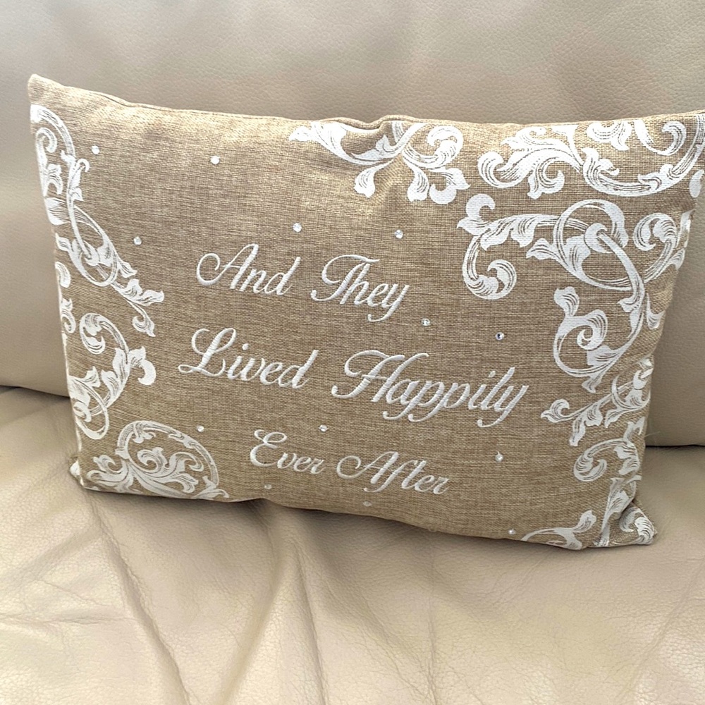 Happily Ever After Wedding anniversary fairy tale party pillow embroidered